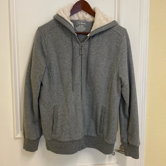 L.L. Bean Grey Sherpa Lined Sweatshirt/Jacket Size Medium - Picture 1 of 14